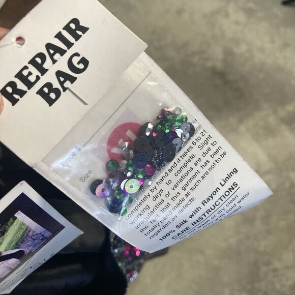 Elegance by Anujan Top Womens XL Black Vintage Sparkly Formal Silk Sequin - Picture 9 of 10